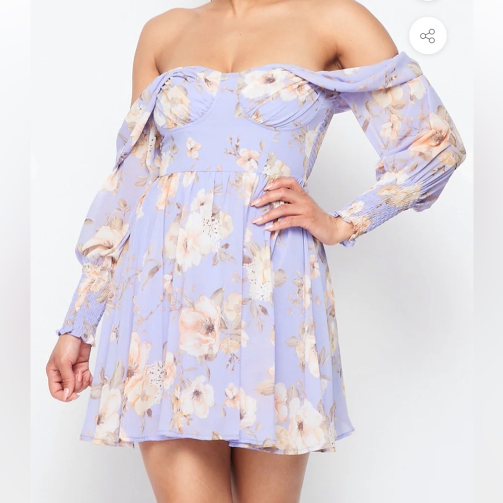 Privy off the shoulder  lavender floral dress  whimsy fairy